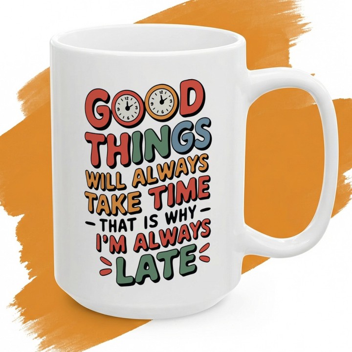 Kubek dla spóźnialskich Good Things Take Time – Śmieszny prezent Retro