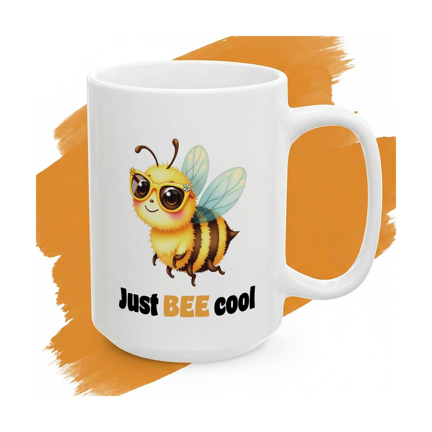 Kubek z nadrukiem „Just BEE cool” – pszczółka, chillowy vibe i gra słów