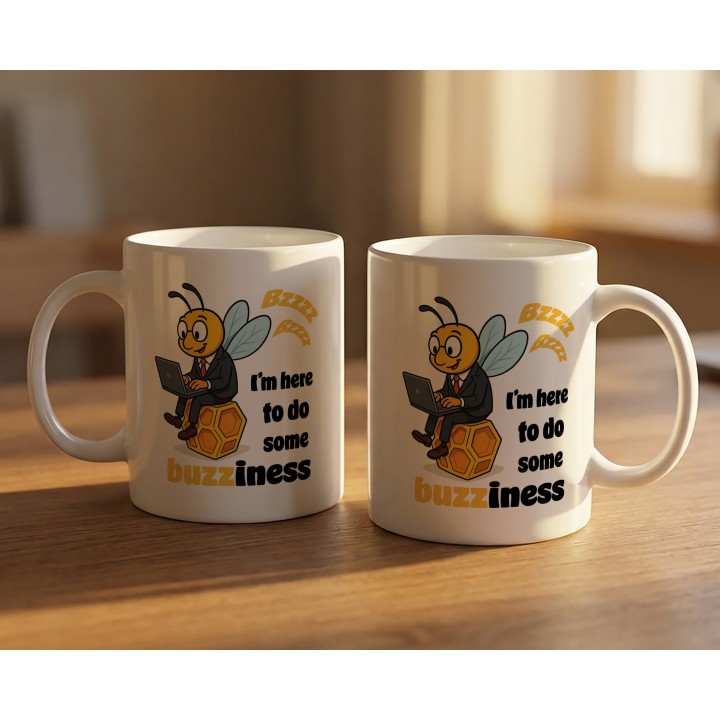 Kubek z nadrukiem I’m here to do buzziness – pszczoła, praca , humor