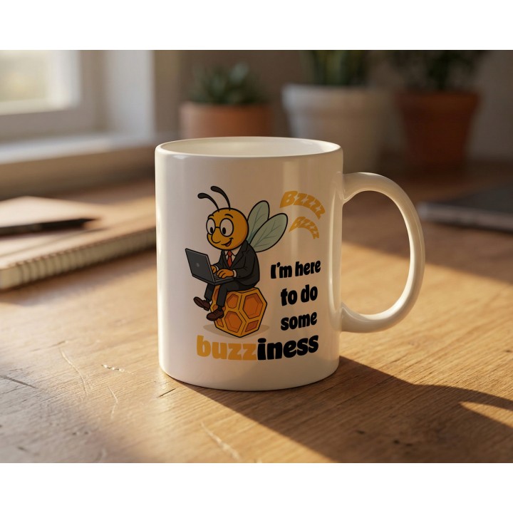 Kubek z nadrukiem I’m here to do buzziness – pszczoła, praca , humor