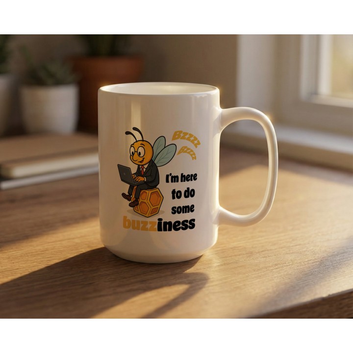 Kubek z nadrukiem I’m here to do buzziness – pszczoła, praca , humor