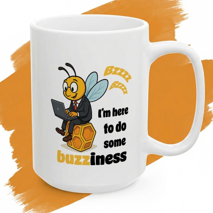 Kubek z nadrukiem I’m here to do buzziness – pszczoła, praca , humor