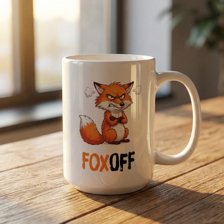 Kubek FOX OFF – Śmieszny prezent dla pracownika biura | Wściekły Lis