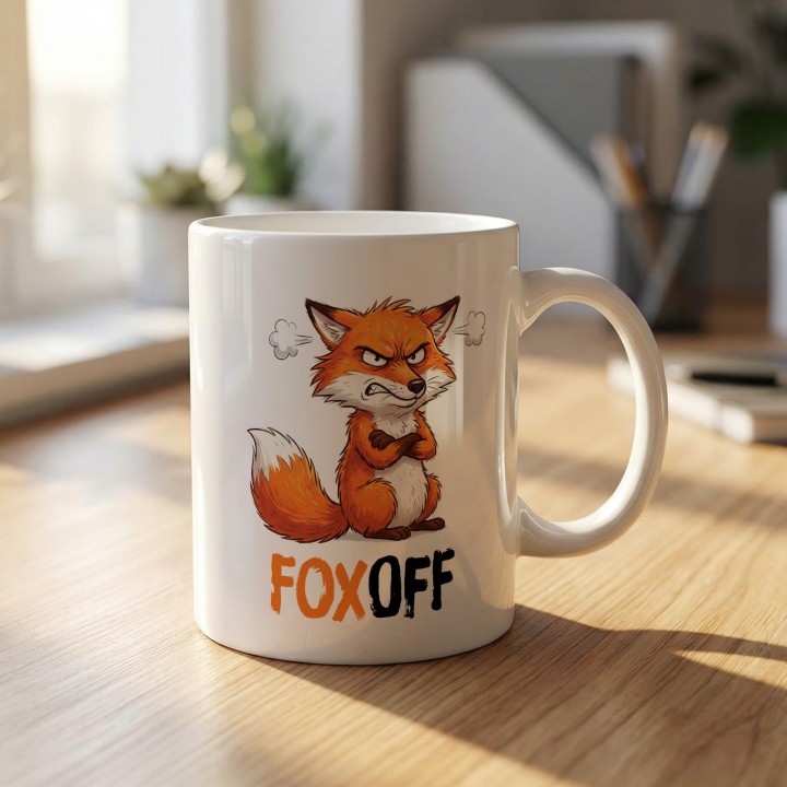 Kubek FOX OFF – Śmieszny prezent dla pracownika biura | Wściekły Lis