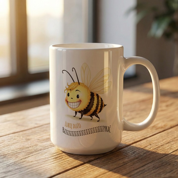 Kubek z nadrukiem Lubię Dużo Bzykać – Śmieszny Prezent z Pszczołą dla Odważnych