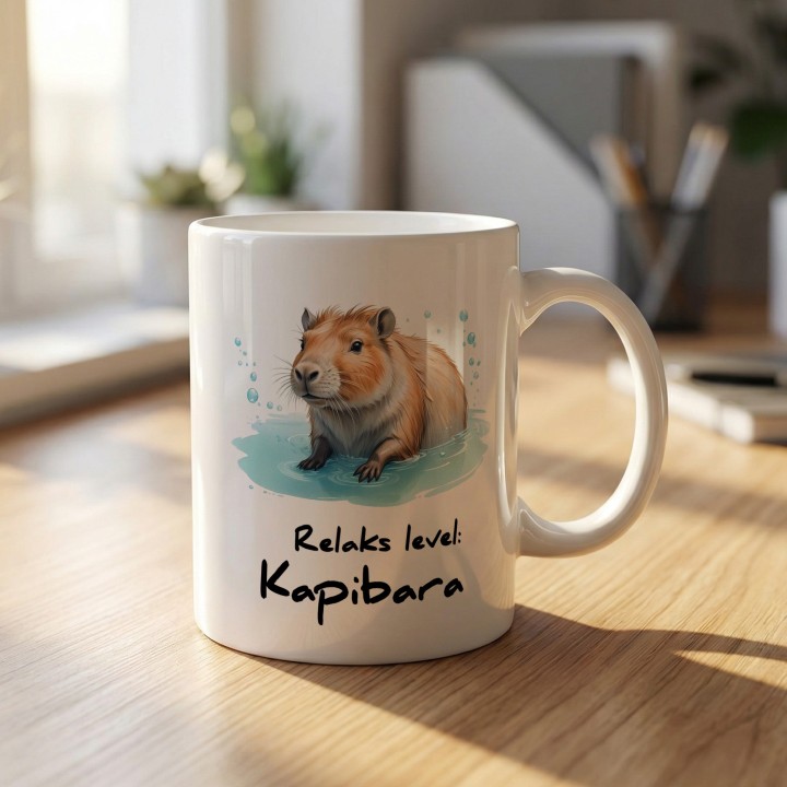 Kubek z nadrukiem Relaks level: Kapibara – prezent antystresowy