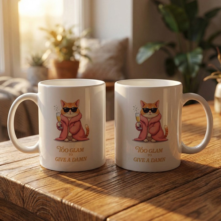 Kubek z nadrukiem Kot Diva Too Glam To Give A Damn Prezent dla Niej
