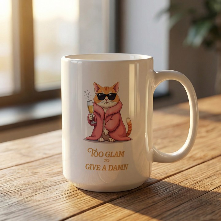 Kubek z nadrukiem Kot Diva Too Glam To Give A Damn Prezent dla Niej