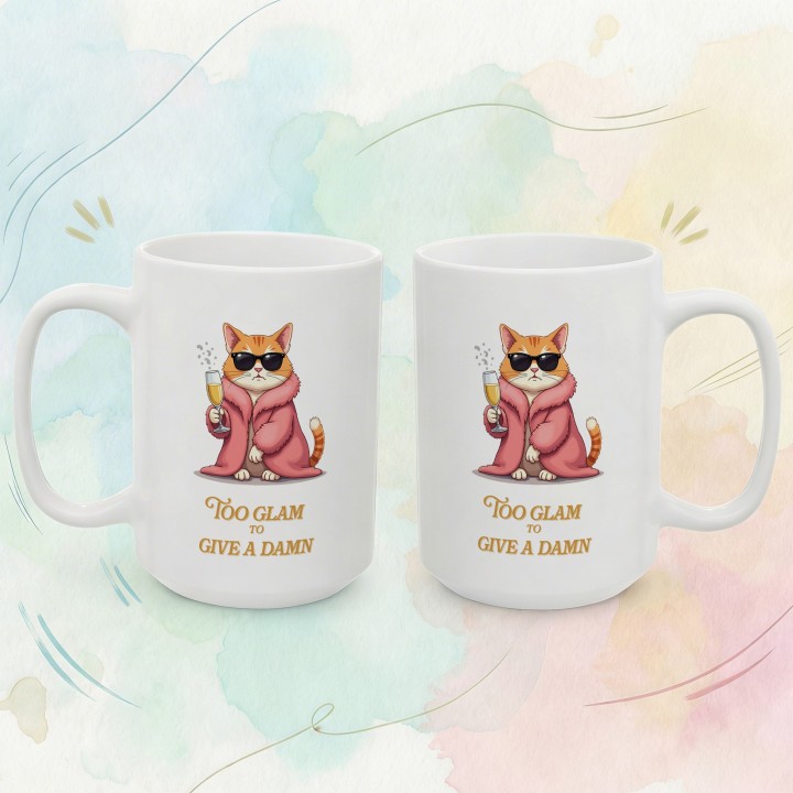 Kubek z nadrukiem Kot Diva Too Glam To Give A Damn Prezent dla Niej