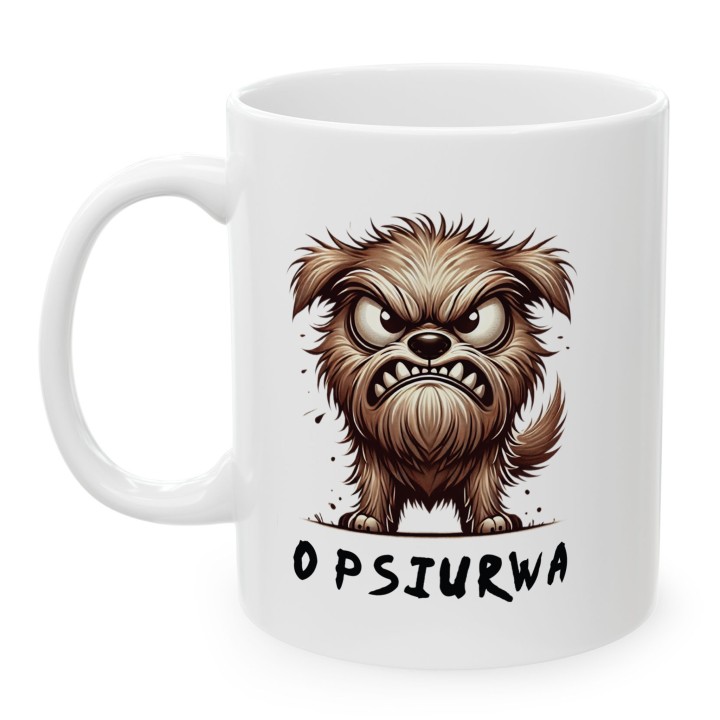 Kubek z nadrukiem Opsiurwa! wulgaryzm w psim wydaniu
