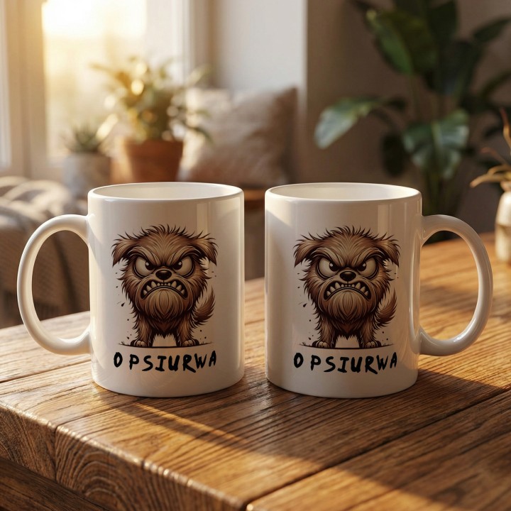 Kubek z nadrukiem Opsiurwa! wulgaryzm w psim wydaniu