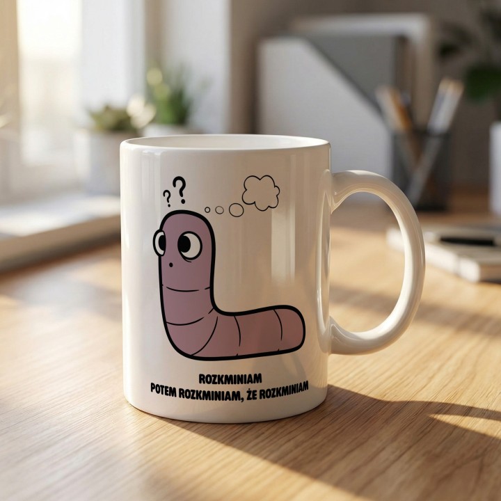 Kubek z nadrukiem Ufam logice nie szczęściu | Prezent dla analityka Robacze życie