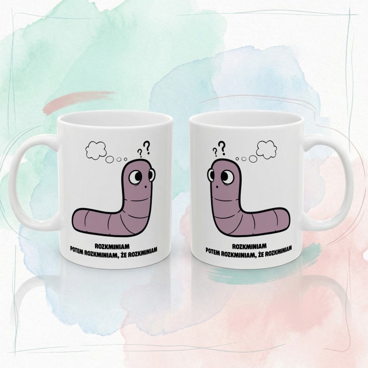 Kubek z nadrukiem Ufam logice nie szczęściu | Prezent dla analityka Robacze życie