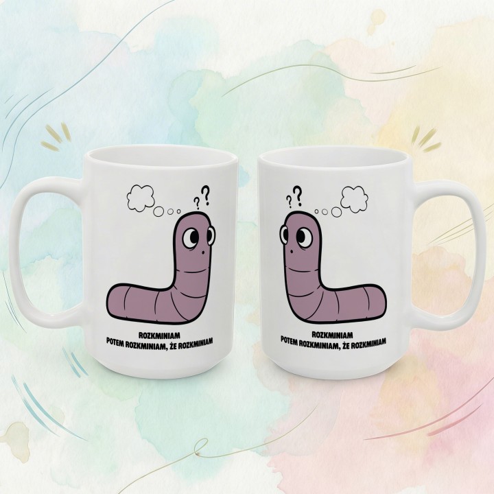 Kubek z nadrukiem Ufam logice nie szczęściu | Prezent dla analityka Robacze życie