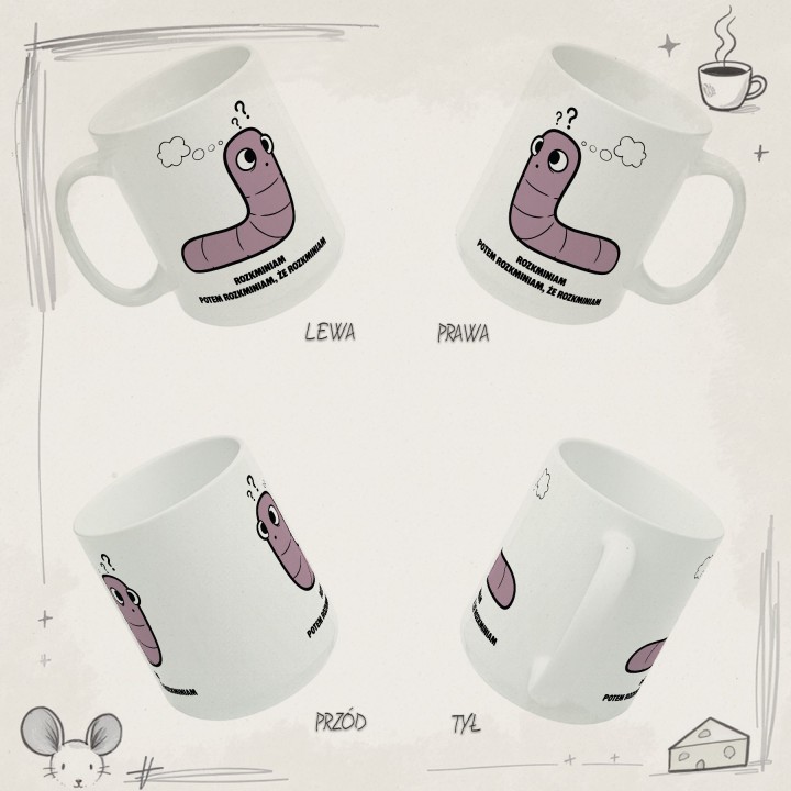 Kubek z nadrukiem Ufam logice nie szczęściu | Prezent dla analityka Robacze życie