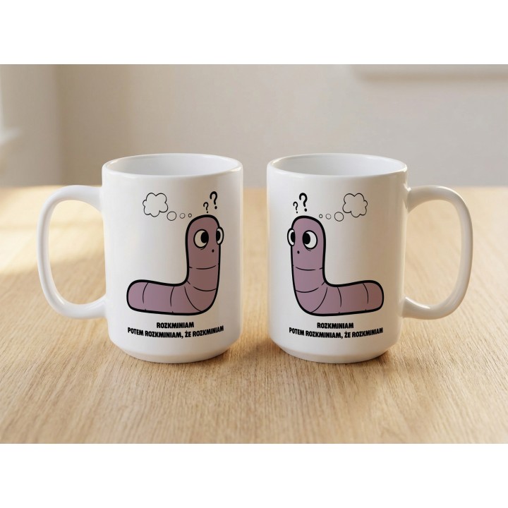 Kubek z nadrukiem Ufam logice nie szczęściu | Prezent dla analityka Robacze życie