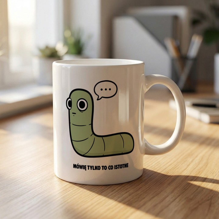 Kubek z nadrukiem Mówię tylko to co istotne | Prezent dla introwertyka Robacze życie