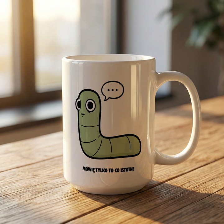 Kubek z nadrukiem Mówię tylko to co istotne | Prezent dla introwertyka Robacze życie