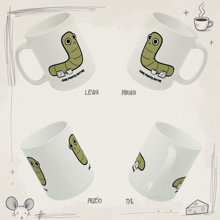 Kubek z nadrukiem Cenię prostą rutynę | Prezent dla domatora Typowy Robak