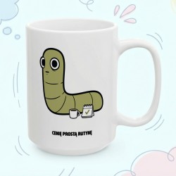 Kubek z nadrukiem Cenię prostą rutynę – Typowy Robak Domator