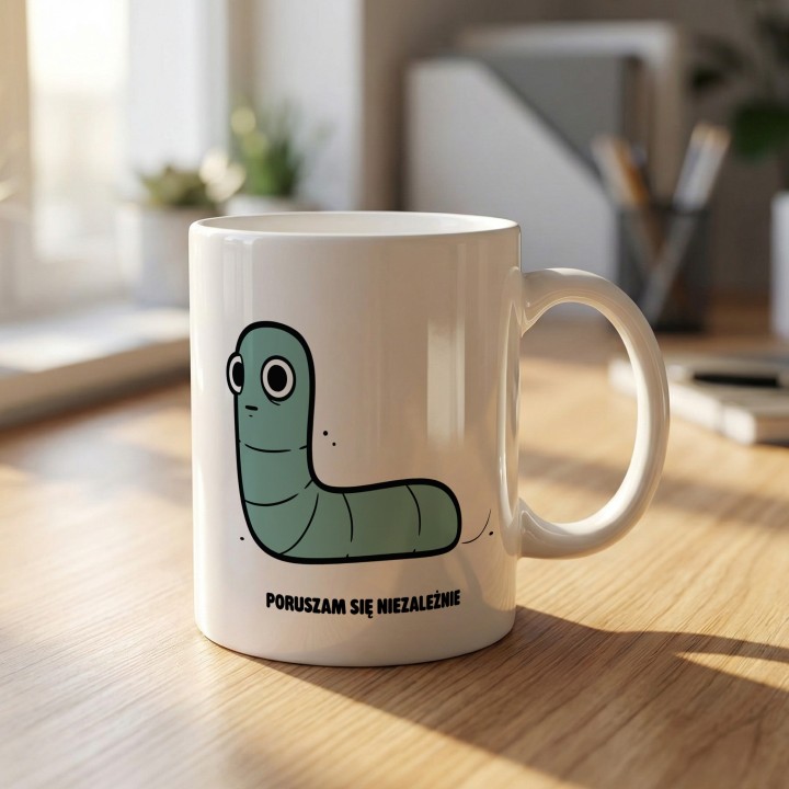 Kubek z nadrukiem Poruszam się niezależnie | Typowy Robak Indywidualista