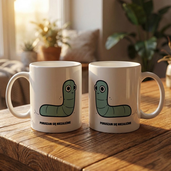 Kubek z nadrukiem Poruszam się niezależnie | Typowy Robak Indywidualista