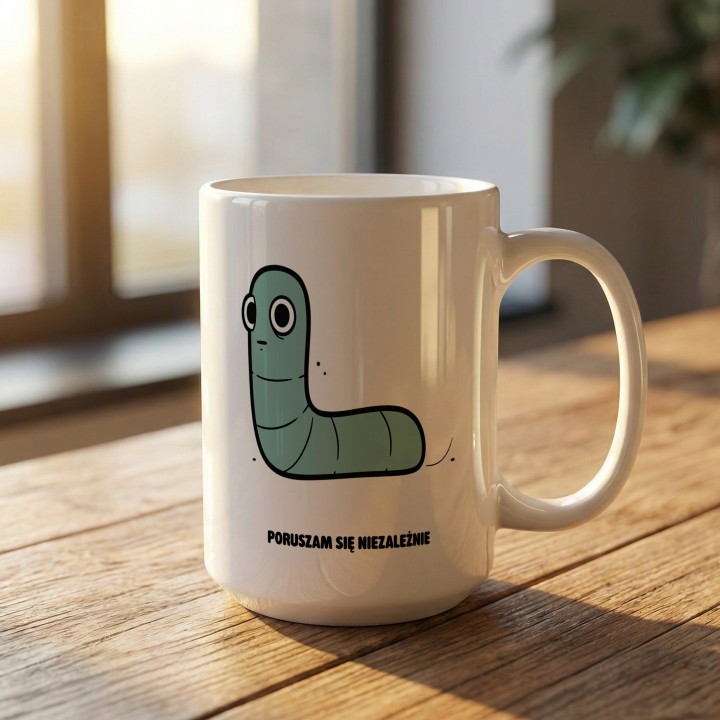 Kubek z nadrukiem Poruszam się niezależnie | Typowy Robak Indywidualista