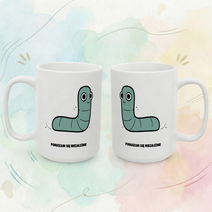 Kubek z nadrukiem Poruszam się niezależnie | Typowy Robak Indywidualista