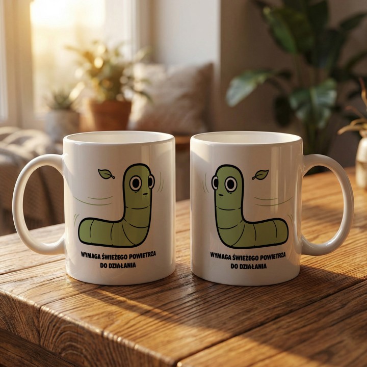 Kubek z nadrukiem Wymaga świeżego powietrza | Typowy Robak dla aktywnych