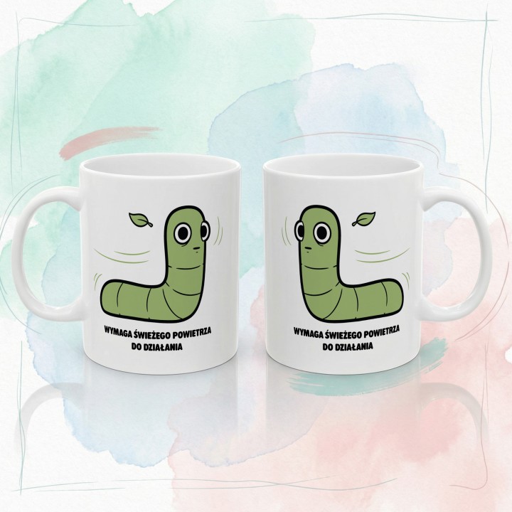 Kubek z nadrukiem Wymaga świeżego powietrza | Typowy Robak dla aktywnych