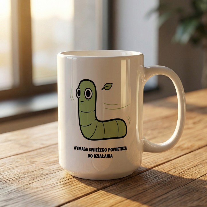 Kubek z nadrukiem Wymaga świeżego powietrza | Typowy Robak dla aktywnych