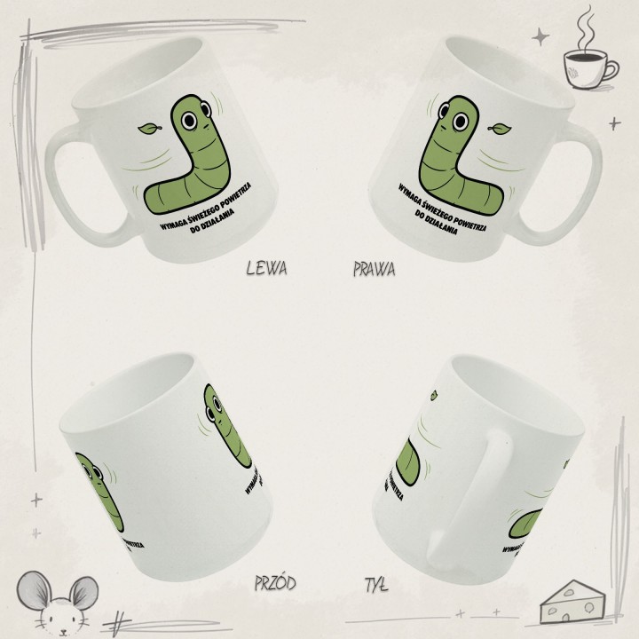 Kubek z nadrukiem Wymaga świeżego powietrza | Typowy Robak dla aktywnych