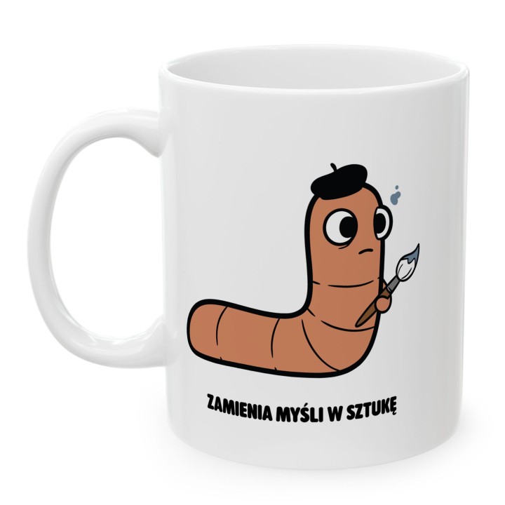 Kubek z nadrukiem Zamienia myśli w sztukę | Typowy Robak dla artysty