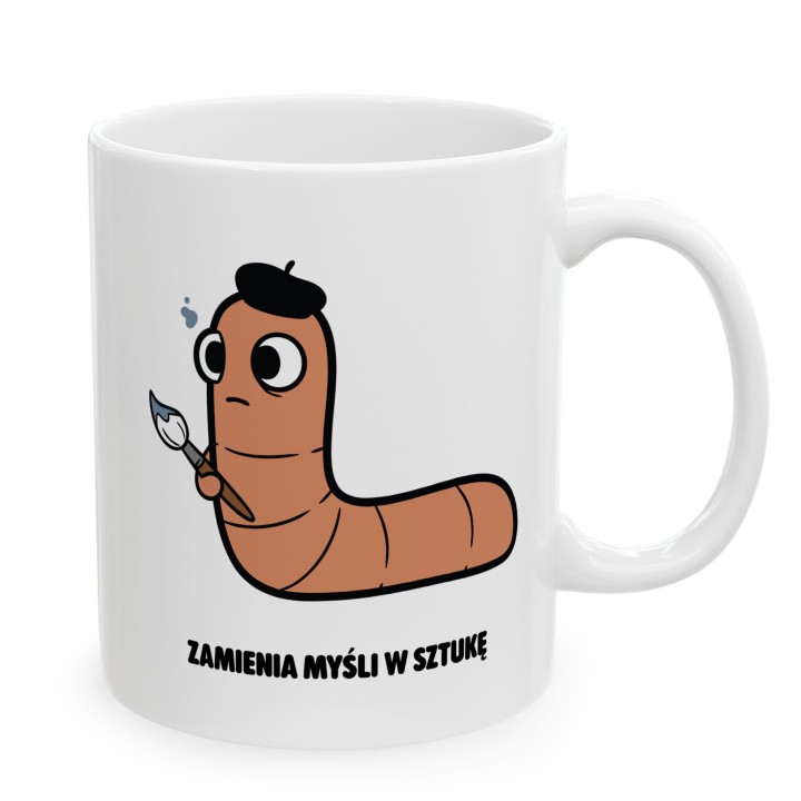 Kubek z nadrukiem Zamienia myśli w sztukę | Typowy Robak dla artysty