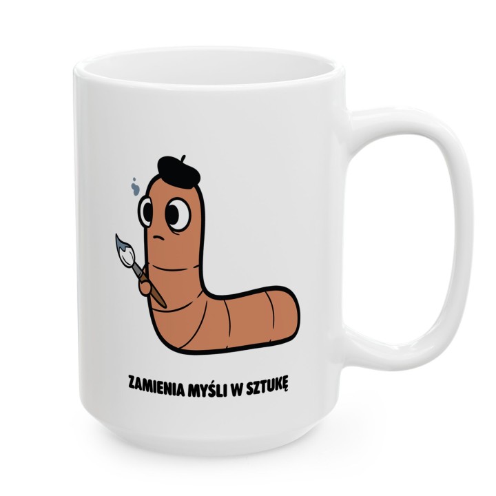 Kubek z nadrukiem Zamienia myśli w sztukę | Typowy Robak dla artysty