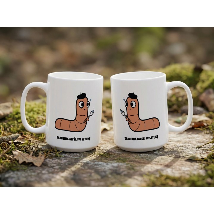 Kubek z nadrukiem Zamienia myśli w sztukę | Typowy Robak dla artysty