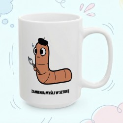 Kubek z nadrukiem Zamienia myśli w sztukę – Typowy Robak dla artysty i kreatywnej duszy