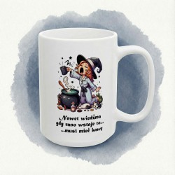 Kubek z nadrukiem wiedźmy „Nawet wiedźma… musi mieć kawę”