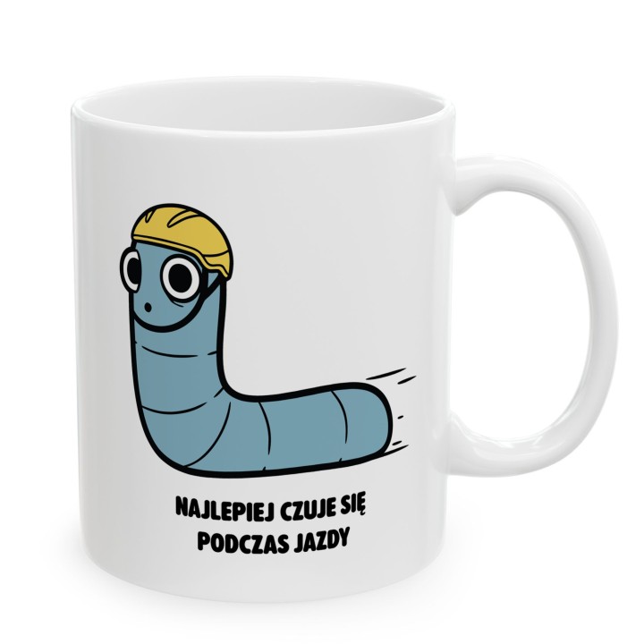 Kubek z nadrukiem Najlepiej czuje się podczas jazdy | Typowy Robak Rowerzysta