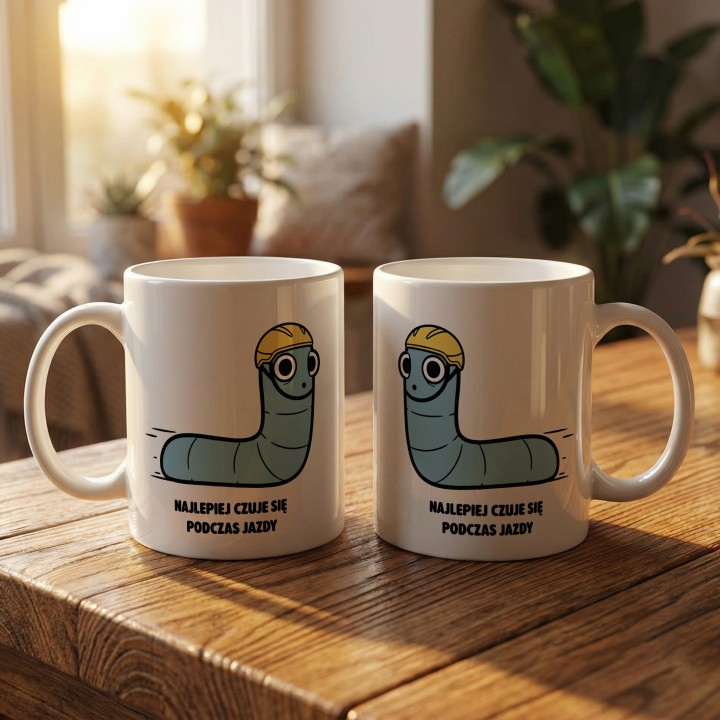 Kubek z nadrukiem Najlepiej czuje się podczas jazdy | Typowy Robak Rowerzysta