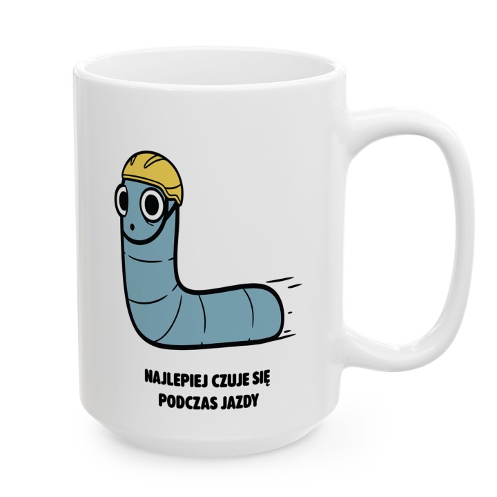 Kubek z nadrukiem Najlepiej czuje się podczas jazdy | Typowy Robak Rowerzysta