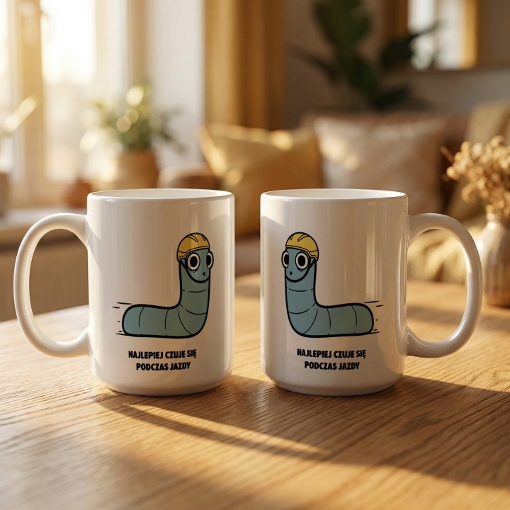 Kubek z nadrukiem Najlepiej czuje się podczas jazdy | Typowy Robak Rowerzysta