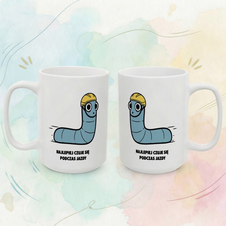 Kubek z nadrukiem Najlepiej czuje się podczas jazdy | Typowy Robak Rowerzysta