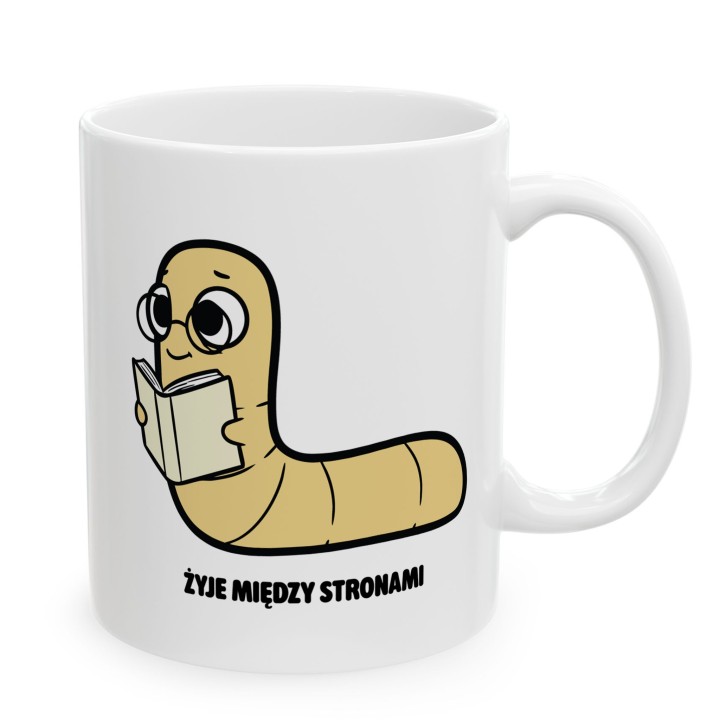 Kubek z nadrukiem Żyje między stronami | Typowy Robak dla mola książkowego