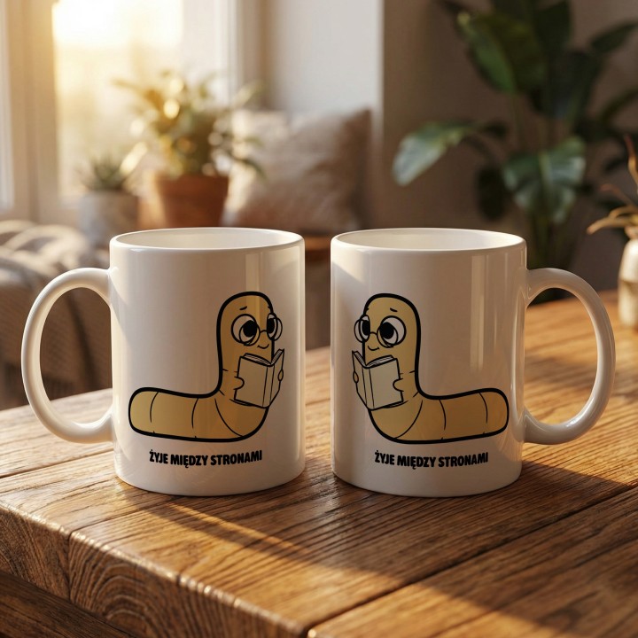 Kubek z nadrukiem Żyje między stronami | Typowy Robak dla mola książkowego