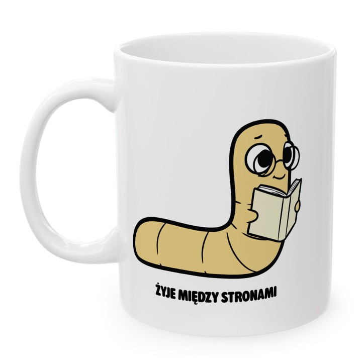 Kubek z nadrukiem Żyje między stronami | Typowy Robak dla mola książkowego