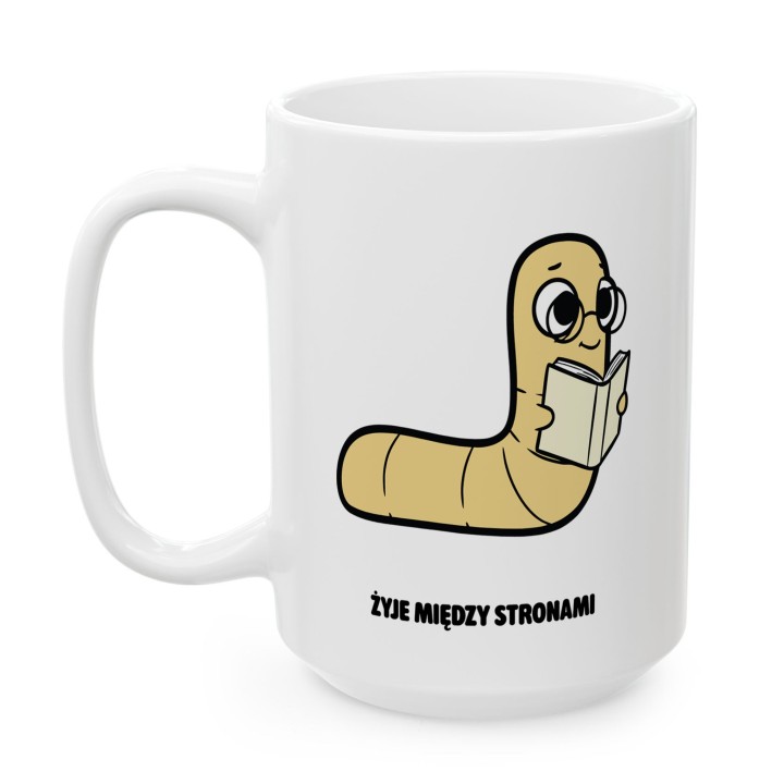 Kubek z nadrukiem Żyje między stronami | Typowy Robak dla mola książkowego