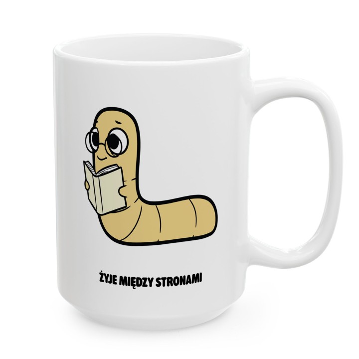 Kubek z nadrukiem Żyje między stronami | Typowy Robak dla mola książkowego