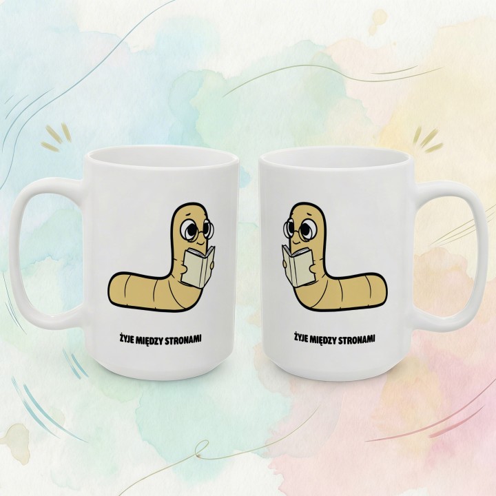 Kubek z nadrukiem Żyje między stronami | Typowy Robak dla mola książkowego