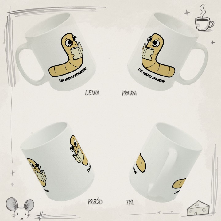 Kubek z nadrukiem Żyje między stronami | Typowy Robak dla mola książkowego